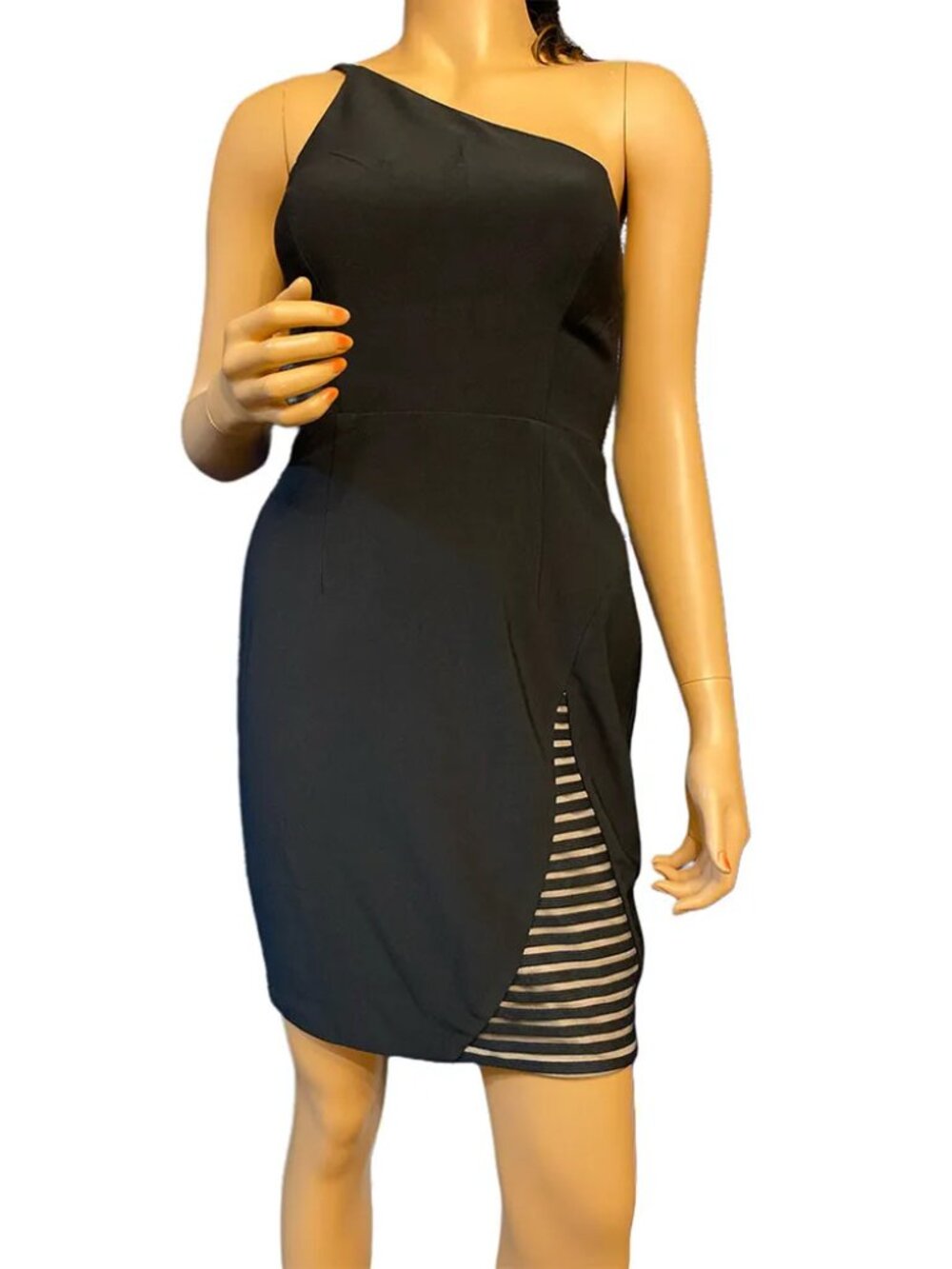 Aqua One Shoulder Asymmetrical Mesh Detail Cocktail Dress
